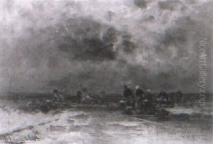Fisherfolk On A Beach At Dusk