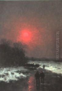 Spaziergang Im Schnee Bei Sonnenuntergang by Johann II Jungblut