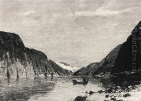 Fjordlandschaft Mit Einem Fischer Im Nachen - view 1