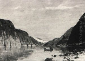 Fjordlandschaft Mit Einem Fischer Im Nachen by Johann II Jungblut