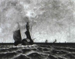 Marine Mit Zweimastschoner, Segelschiffen Und Dampf by Johann II Jungblut