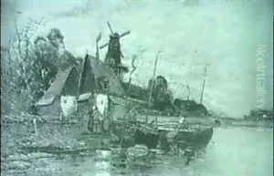 Ejselmeeerlandschaft Mit Fischerkaten Und Windmuhle, ... Ejselmeeerlandschaft Mit Fischerkaten Und Windmuhle, ...