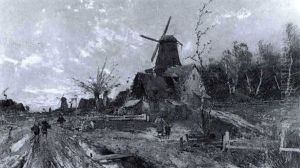 Hollandische Kanallandschaft Mit Windmuhlen Nach Dem Regen