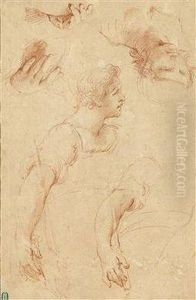 Studienblattmit Zwei Mannlichen Figuren Und Handen by Pompeo Gerolamo Batoni