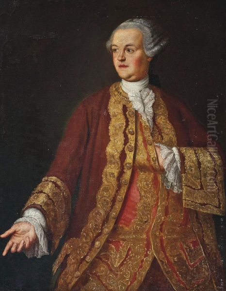 Portrait Of A Gentleman, Half-length, In A Red Coat And Waistcoat With Gold Brocade - view 1