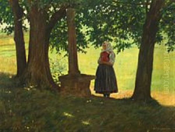 Forest Scene With Woman At A Monument - view 1