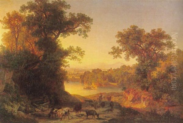 Hirten Mit Vieh In Oberbayerischer Landschaft - view 1