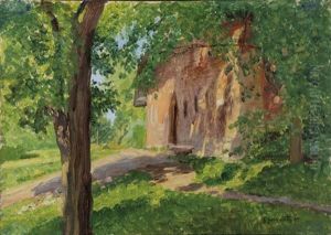 Kleines Haus In Baumbestandener Sommerlandschaft by Josef Jungwirth