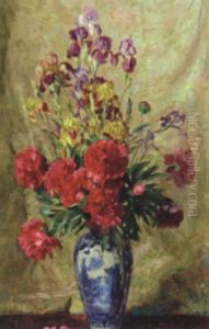 Still Life, Iris And Carnations In A Chinese Vase by Josef Jungwirth