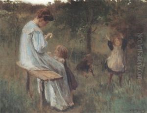 Mutter Mit Spielenden Kindern by Josef Jungwirth