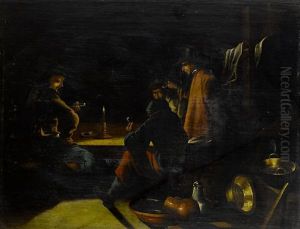 Figures Sewing And Spinning In An Interior (+ A Tavern Interior With Topers Smoking Pipes; Pair) Figures Sewing And Spinning In An Interior (+ A Tavern Interior With Topers Smoking Pipes; Pair)
