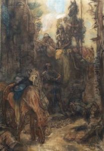 Warriors On A Mountain Pass by Johannes Hendricus Jurres