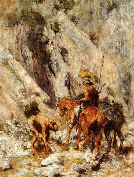 Two Roman Soldiers By A Mountain Stream - view 1