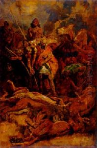 Assurbanipal Viewing The Spoils Of A Lion Hunt by Johannes Hendricus Jurres