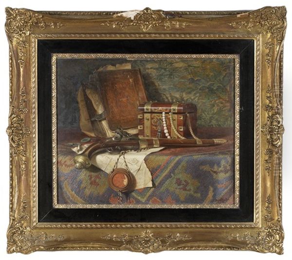 Stilleben Mit Schmuckschatulle Buch Und Pistole - view 1