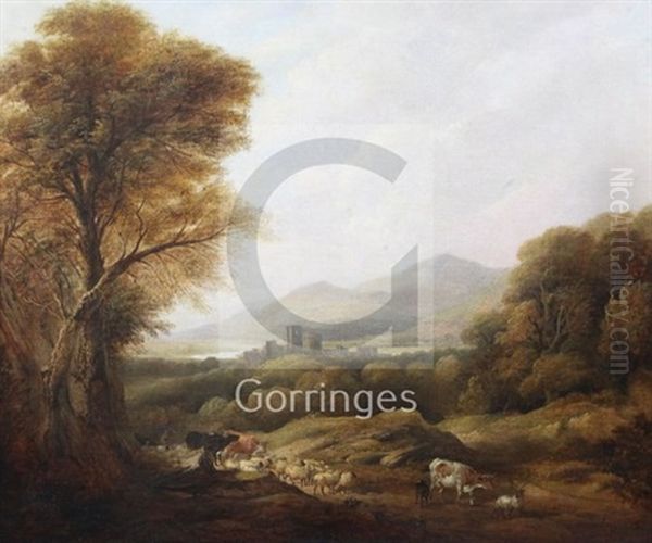 Cattle And Drover In A Landscape - view 1