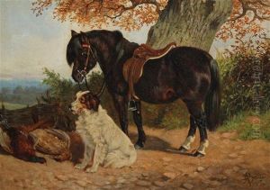 Pony And Hound Beside The Days Bag by Arthur Batt
