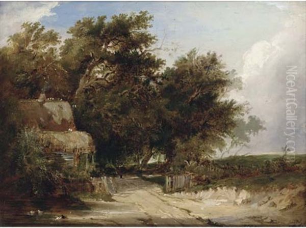 A Rural Track, With A Figure And Cottage Beyond - view 1