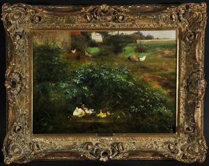 Geflugelhof Mit Entenfamilie by Carl Jutz the Elder