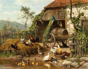 Geflugelhof Mit Pfauenpaar by Carl Jutz the Elder