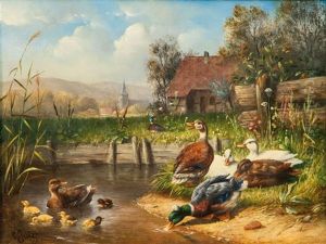 Ducks By The Water by Carl Jutz the Elder