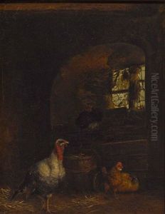 Puter Und Huhner Im Stall by Carl Jutz the Elder