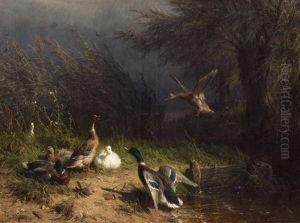 Enten Am Bachufer by Carl Jutz the Elder