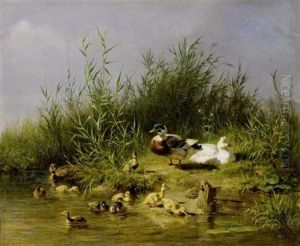 Entenfamilie Am Teich by Carl Jutz the Elder