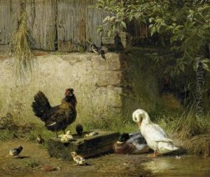Federvieh Am Futtetrog by Carl Jutz the Elder