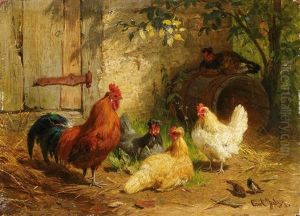 Stolzer Hahn Mit Hennen by Carl Jutz the Elder