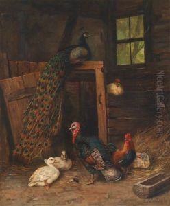 Huhner, Enten, Pfau Und Truthahn Im Stall by Carl Jutz the Elder