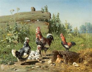 Am Huhnerhof by Carl Jutz the Elder