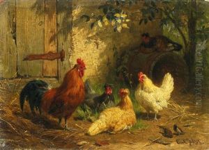 Huhner Vor Dem Stall by Carl Jutz the Elder