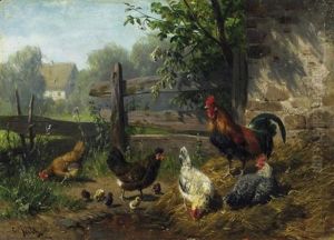 Auf Dem Huhnerhof by Carl Jutz the Elder