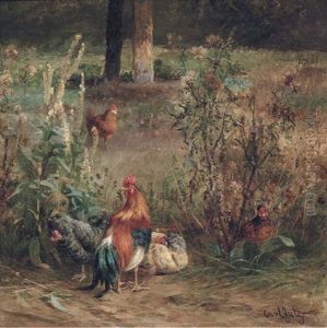 Poultry In The Undergrowth by Carl Jutz the Elder