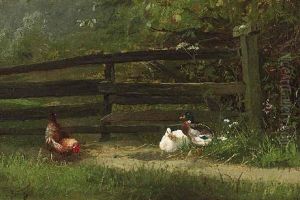 Enten Und Hennen Vor Einem Gatter by Carl Jutz the Elder