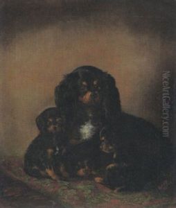Hundemutter Mit Drei Welpen by Carl Jutz the Elder