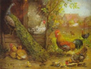 Huhnerhof Mit Pfau by Carl Jutz the Elder
