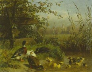 Enten Am Wasser Eines Tumpels Vorn by Carl Jutz the Elder