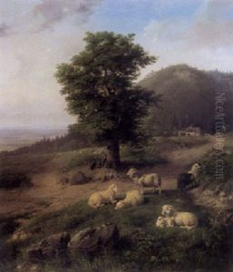 Ein Schafer Mit Seiner Herde Unter Einer Alten Linde by Carl Jutz the Elder