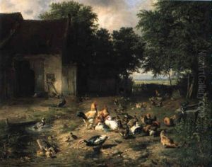 Poultry In A Farmyard by Carl Jutz the Elder