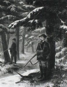 Zwei Jager Im Winterwald