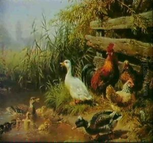 Federvieh Am Weiher by Carl Jutz the Elder