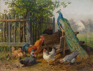 Federvieh Vor Einem Bauerngarten by Carl Jutz the Younger