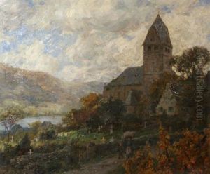 Village By The Rhine by Carl Jutz the Younger