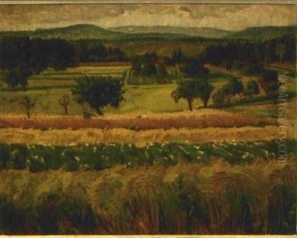 Hugelige Landschaft Mit Bauernpaar Bei Der Feldarbeit - view 1
