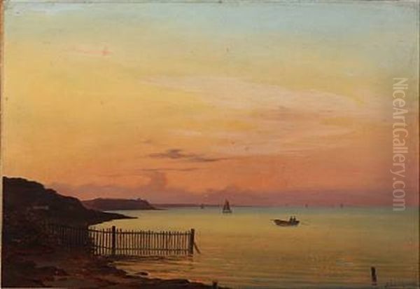 Coastal Scene With Numerous Sailboats Just After Sunset - view 1
