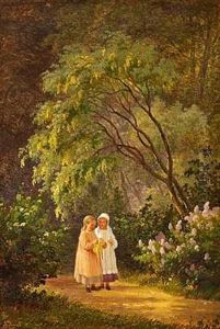 To Smapiger Under En Blomstrende Guldregn I Skoven To Smapiger Under En Blomstrende Guldregn I Skoven