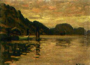 Kustlandskap I Solnedgang (+ Another, Similar; Pair) by Ole Juul
