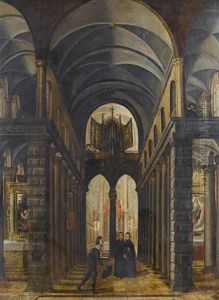 A Church Interior With An Elegant Gentleman Greeting Two Priests by Paul Juvenel the Elder